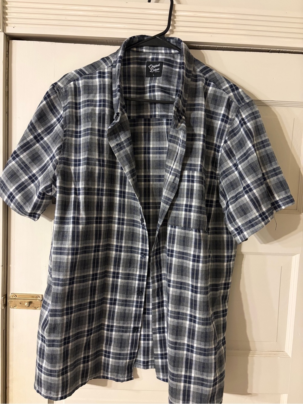 Original Deluxe Short Sleeve Plaid Button-Down Shirt - Navy & Gray